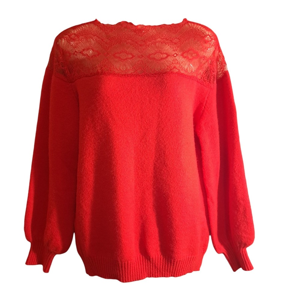 Vine & Love Women's Sweater Size S Red Long Sleeves‎ Lace Viscose Beautiful